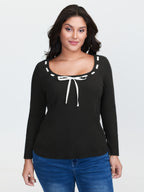 Supersoft Bow Tie Detail Ribbed Knit Top