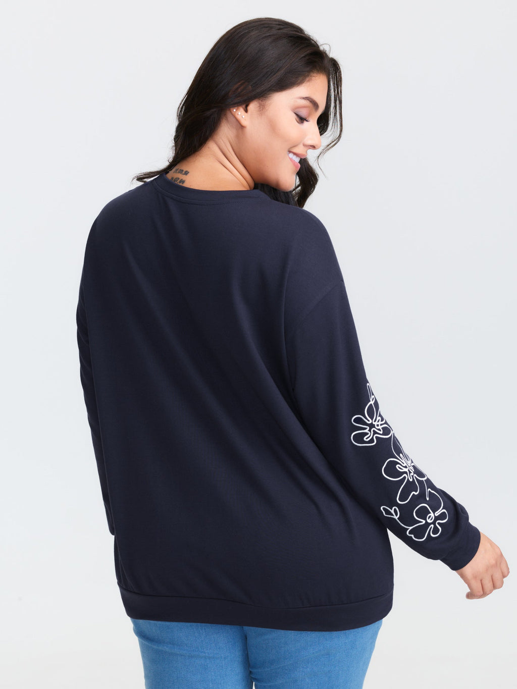 Floral Embroidery Print Relaxed Fit Sweatshirt