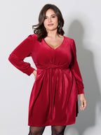 Velvet Twisted Waist Stretchy Knee-Length Dress