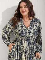 Boho Print Notched Tie Knot Maxi Dress