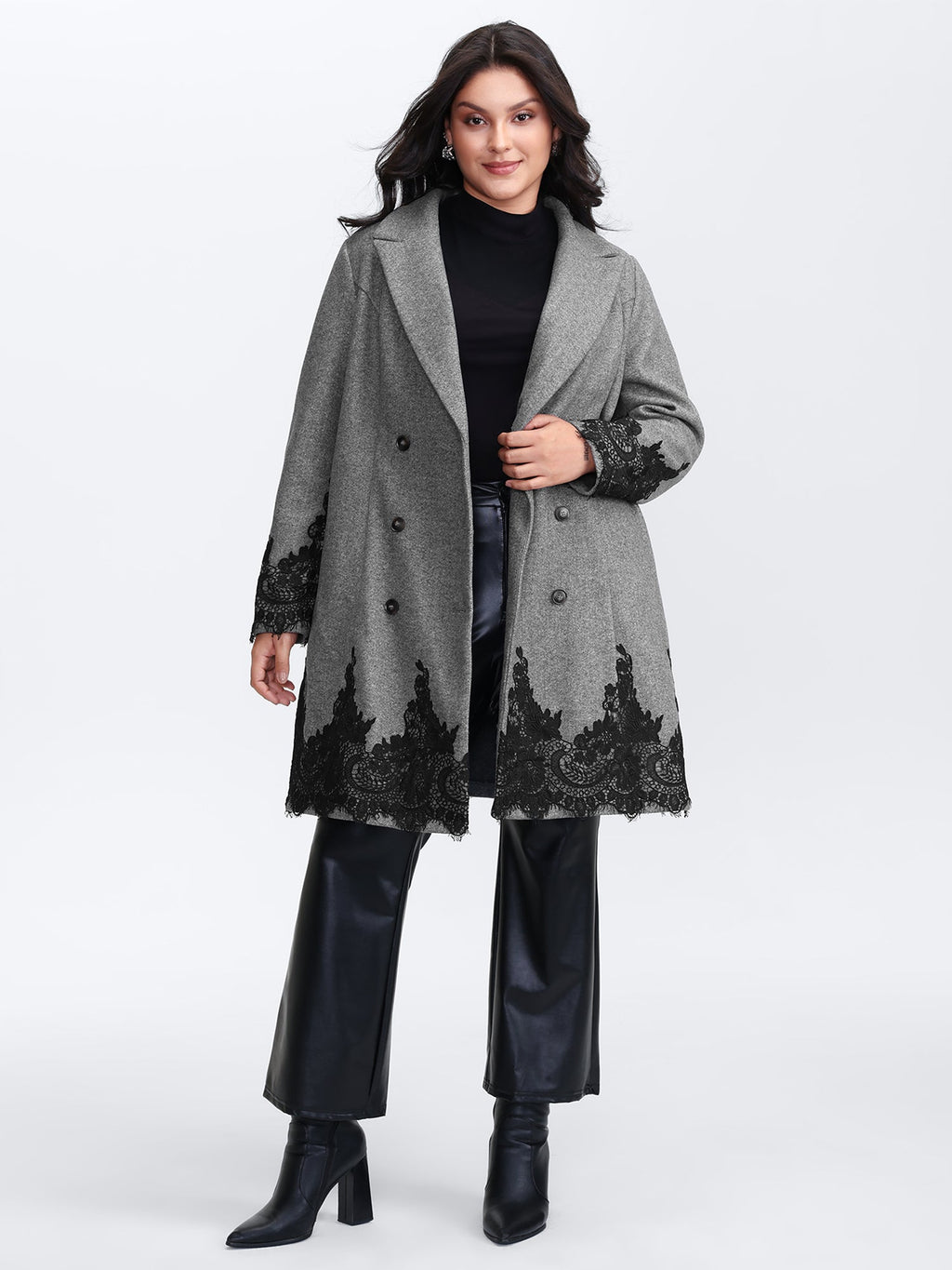 Color Contrast Belted Lace Coat