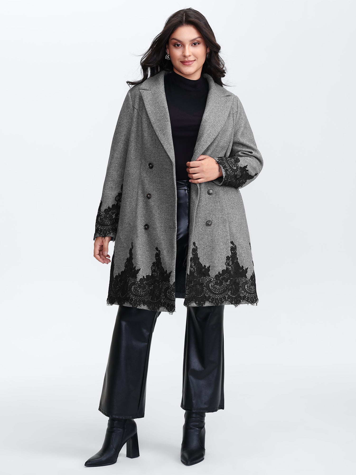 Color Contrast Belted Lace Coat