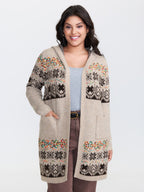 Boho Print Jacquard Hooded Knit Cardigan