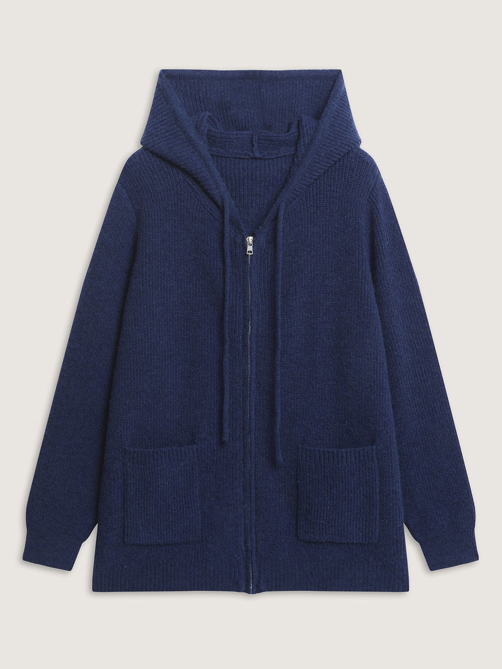 Textured Hooded Pockets Zipper Cardigan