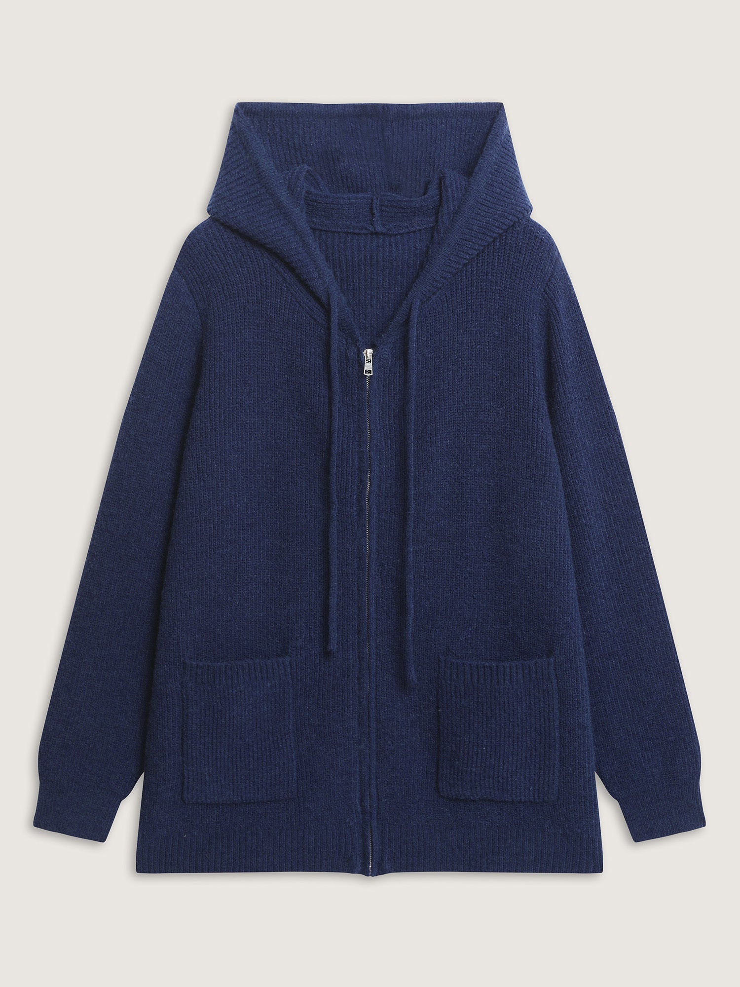 Textured Hooded Pockets Zipper Cardigan