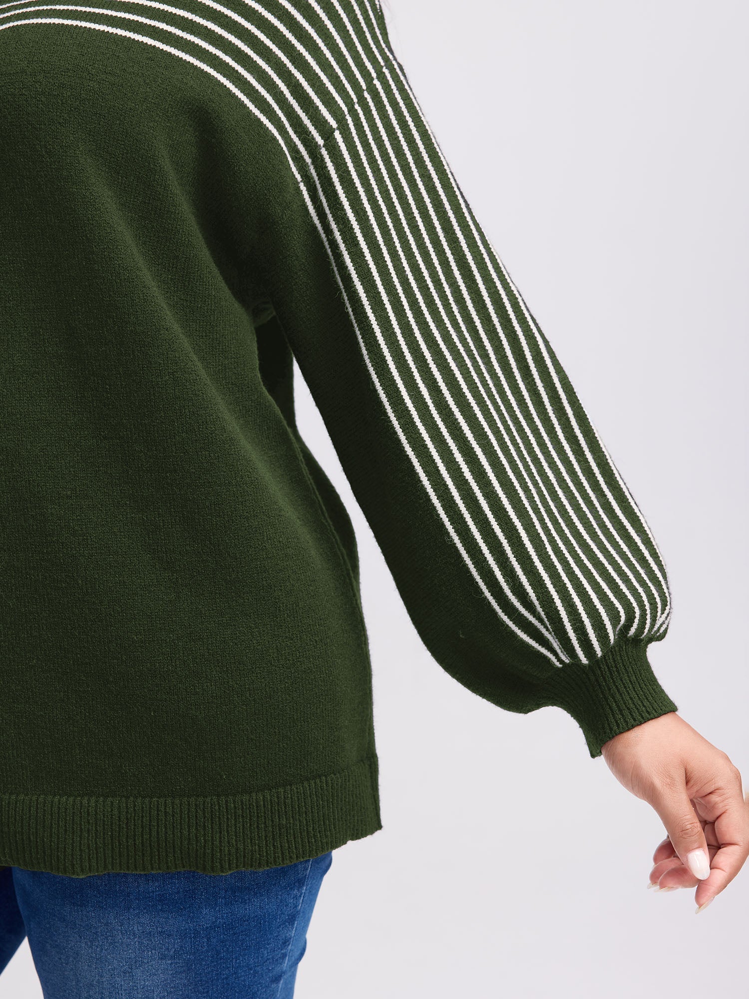 Stripe Boat Neck Balloon Sleeve Pullover