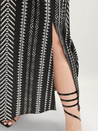 Solid Geometric Dolman Sleeve Pocket Shirred Split Hem Dress