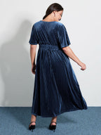 Velvet Celestial Embroidery Shirred Maxi Dress