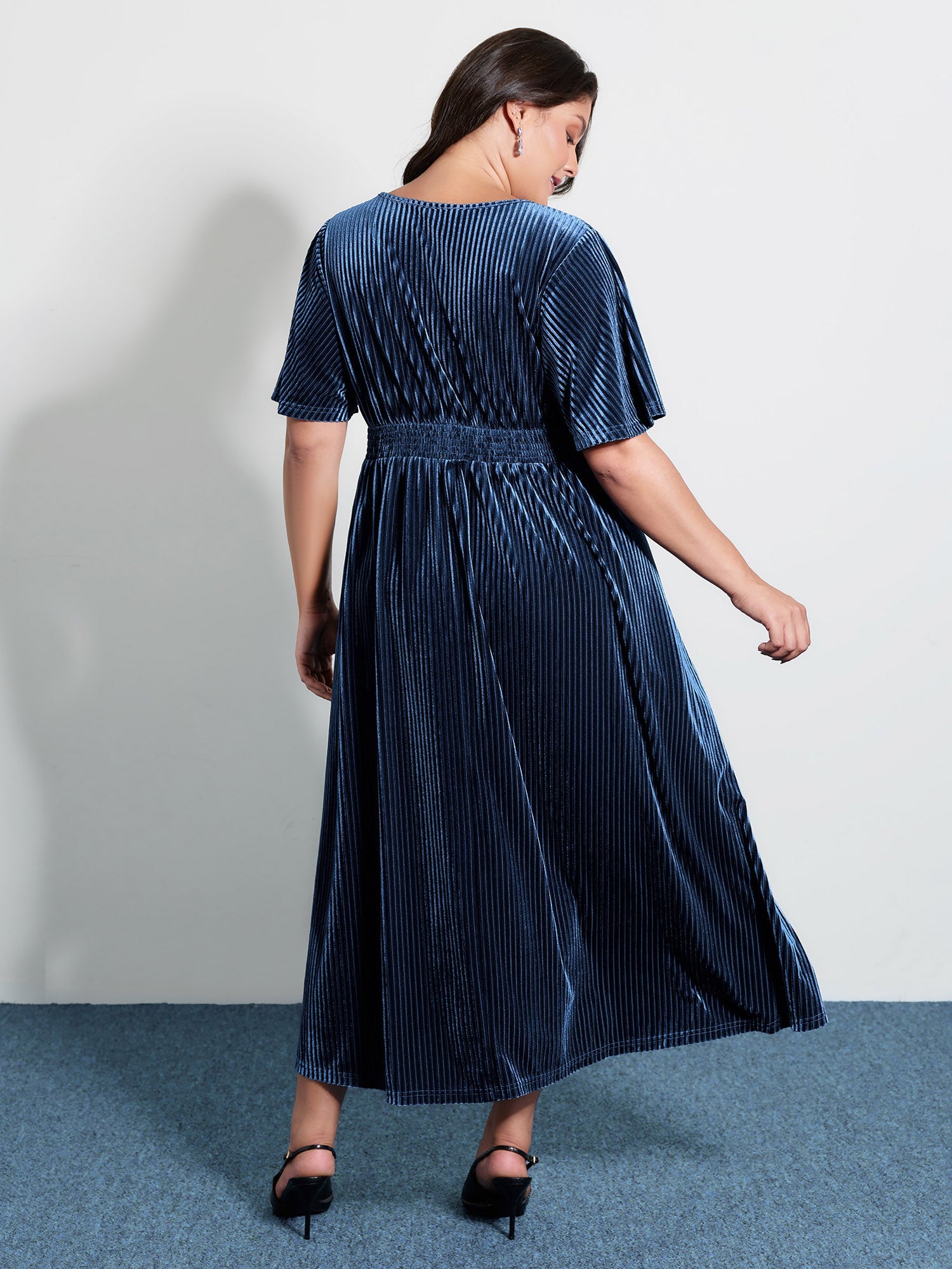 Velvet Celestial Embroidery Shirred Maxi Dress