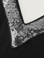 Sequin Neckline Petal Flowy Hem Jumpsuit