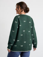 Bowknot Jacquard Wavy Edge Knit Cardigan