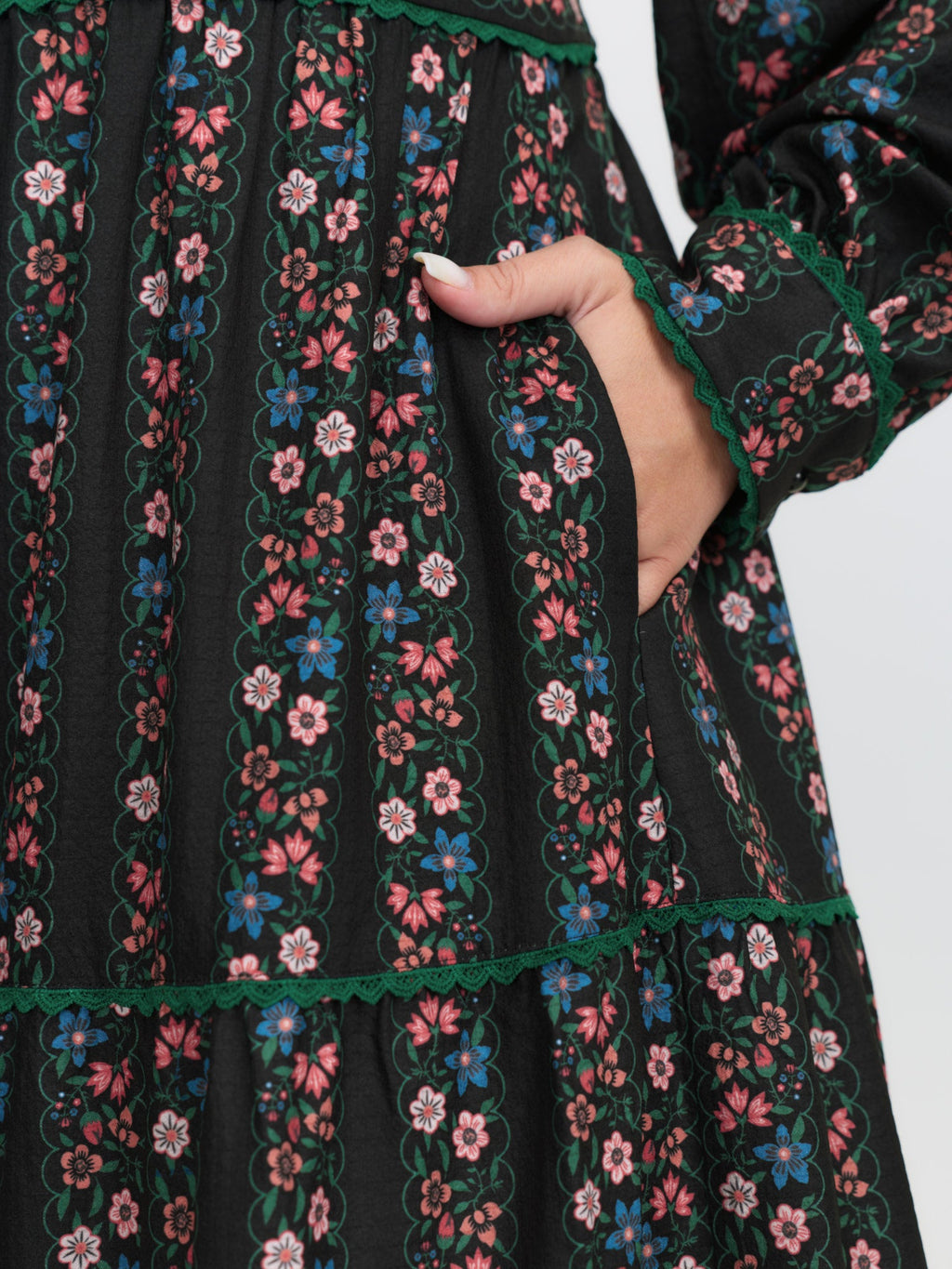 Retro Floral Stripe Tiered Maxi Dress