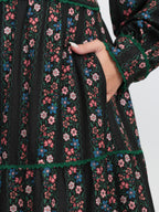 Retro Floral Stripe Tiered Maxi Dress