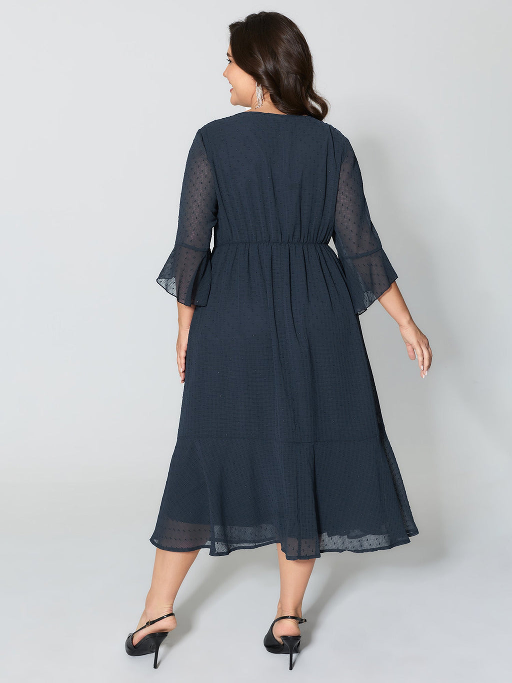 Textured Ruffled Sleeve Sheer Maxi Dress