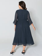 Textured Ruffled Sleeve Sheer Maxi Dress