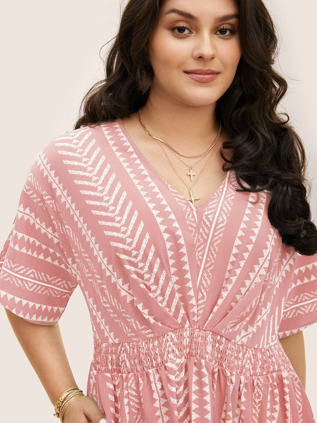 Solid Geometric Dolman Sleeve Pocket Shirred Split Hem Dress