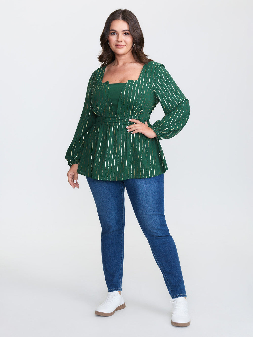 Shimmery Sequin Cinched-Waist Blouse