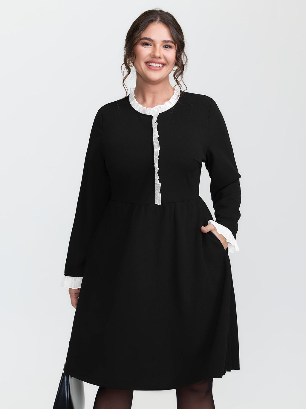 Color Contrast Ruffled Midi Dress