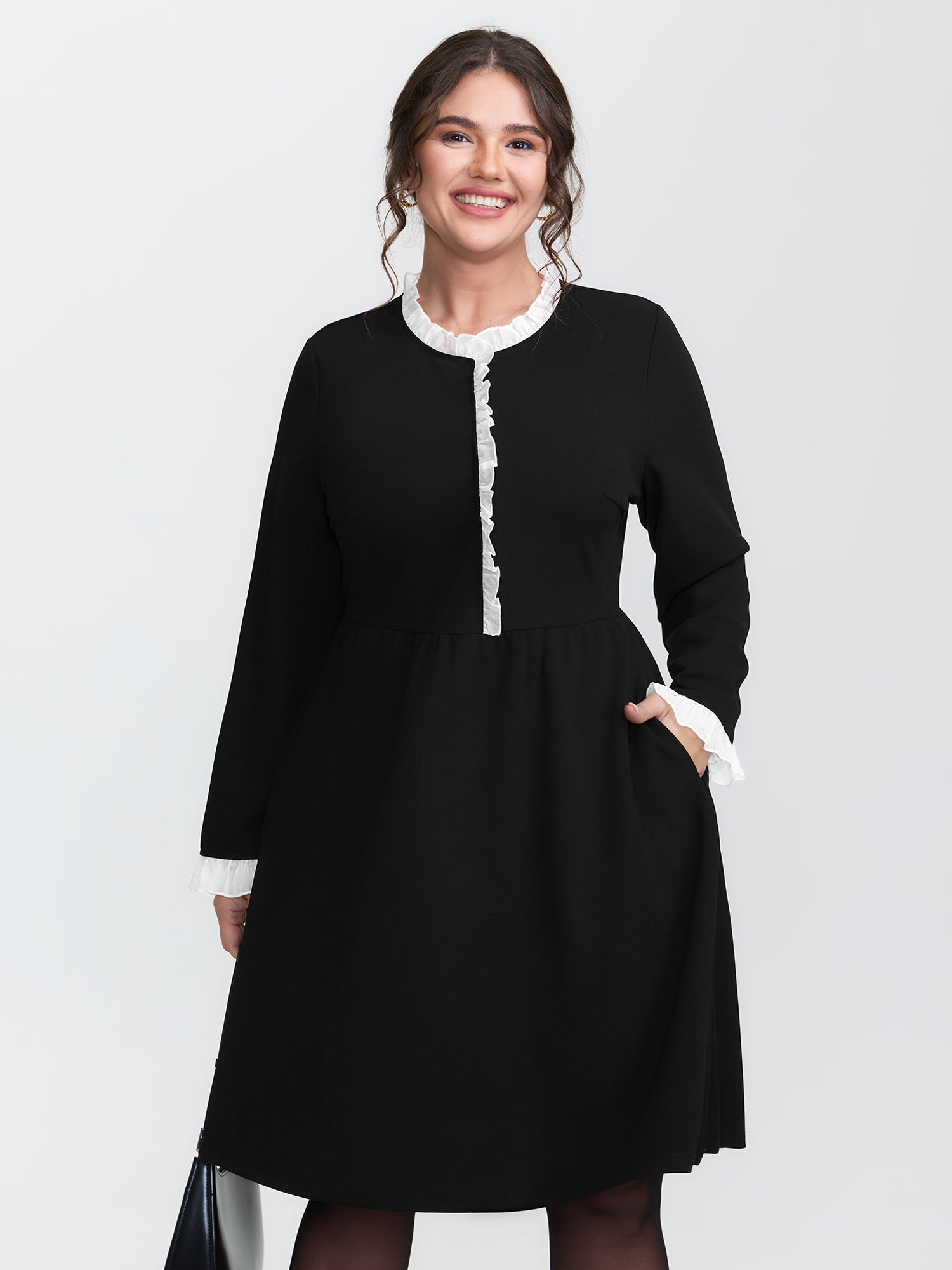 Color Contrast Ruffled Midi Dress