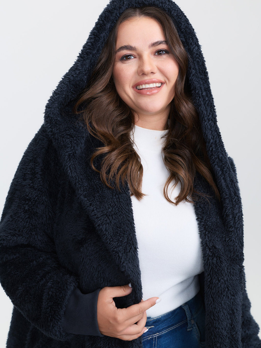 Faux Fur Hooded Pockets Jacket