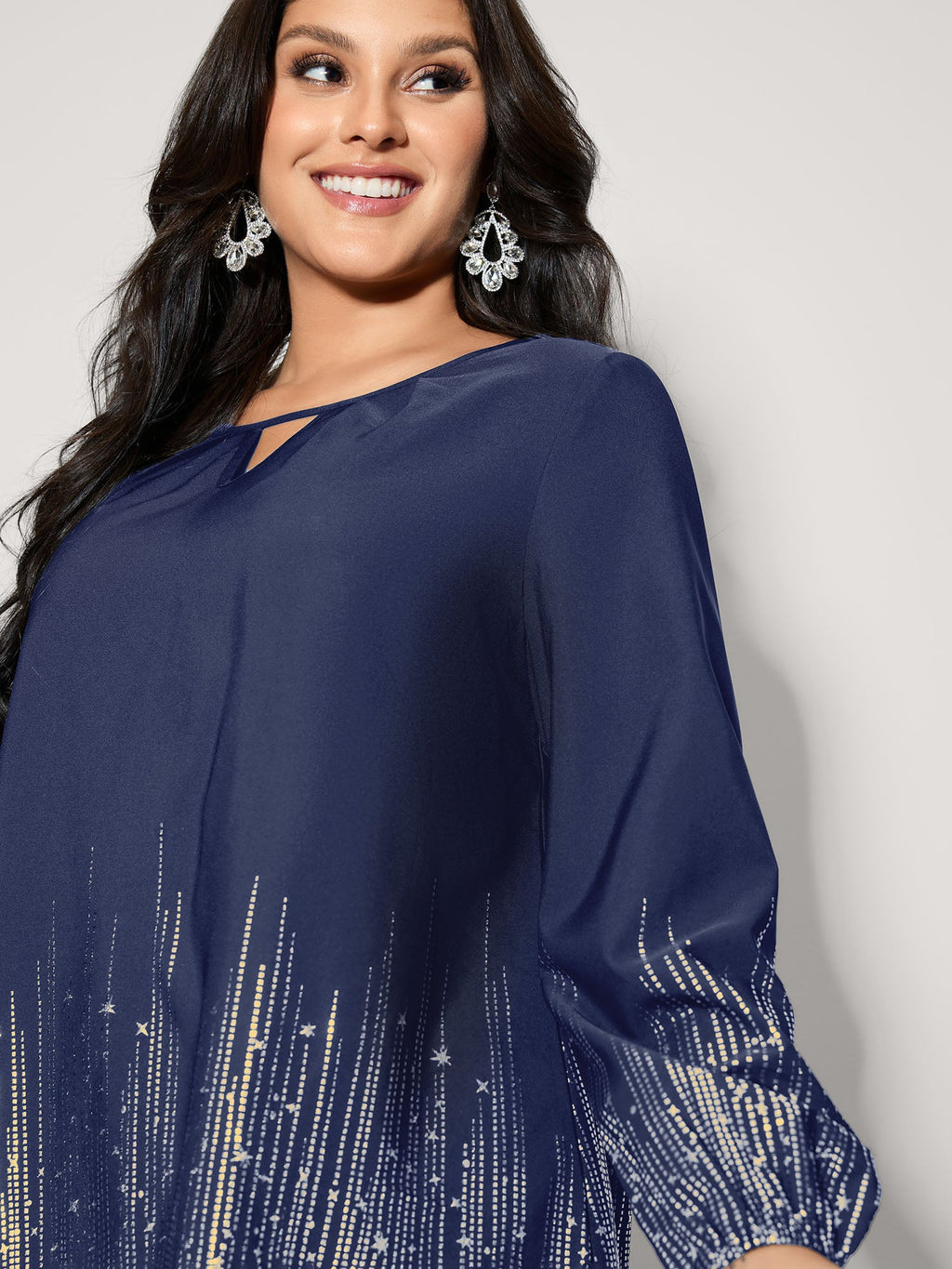Shimmery Cut-Out Neck Blouse