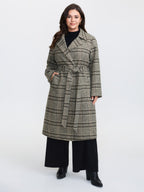 Plaid Belted Waist-Defining Coat