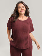 Stretchy Pit Strip Solid Loungewear Set