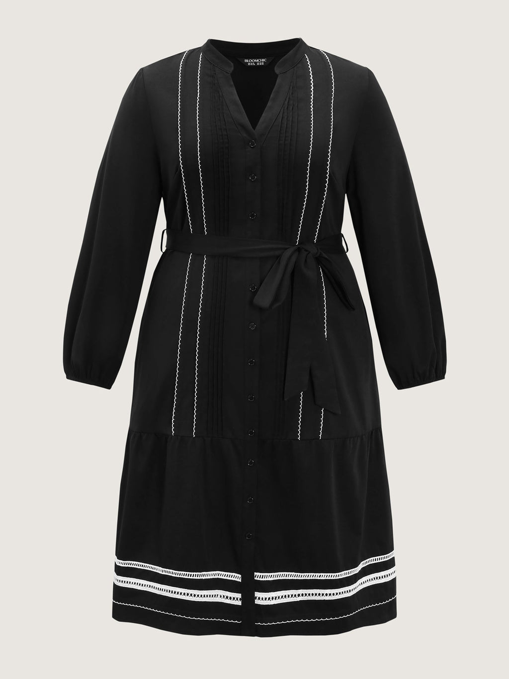 Button Front Belted Stitch Detail Midi Dress