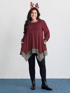 Supersoft Stretchy Checkered Asymmetrical Hem T-Shirt