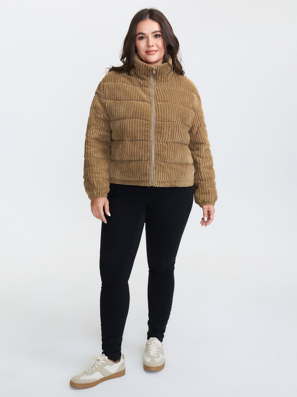 Corduroy Lined Zipper Puffer Parka