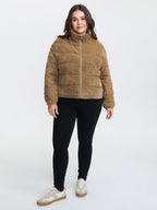 Corduroy Lined Zipper Puffer Parka