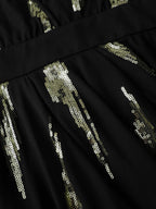 Sequin Embroidery Pleated Waist Midi Dress