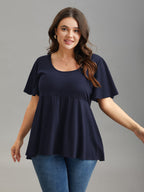 Ruffled Sleeve Round Neck Babydoll Top
