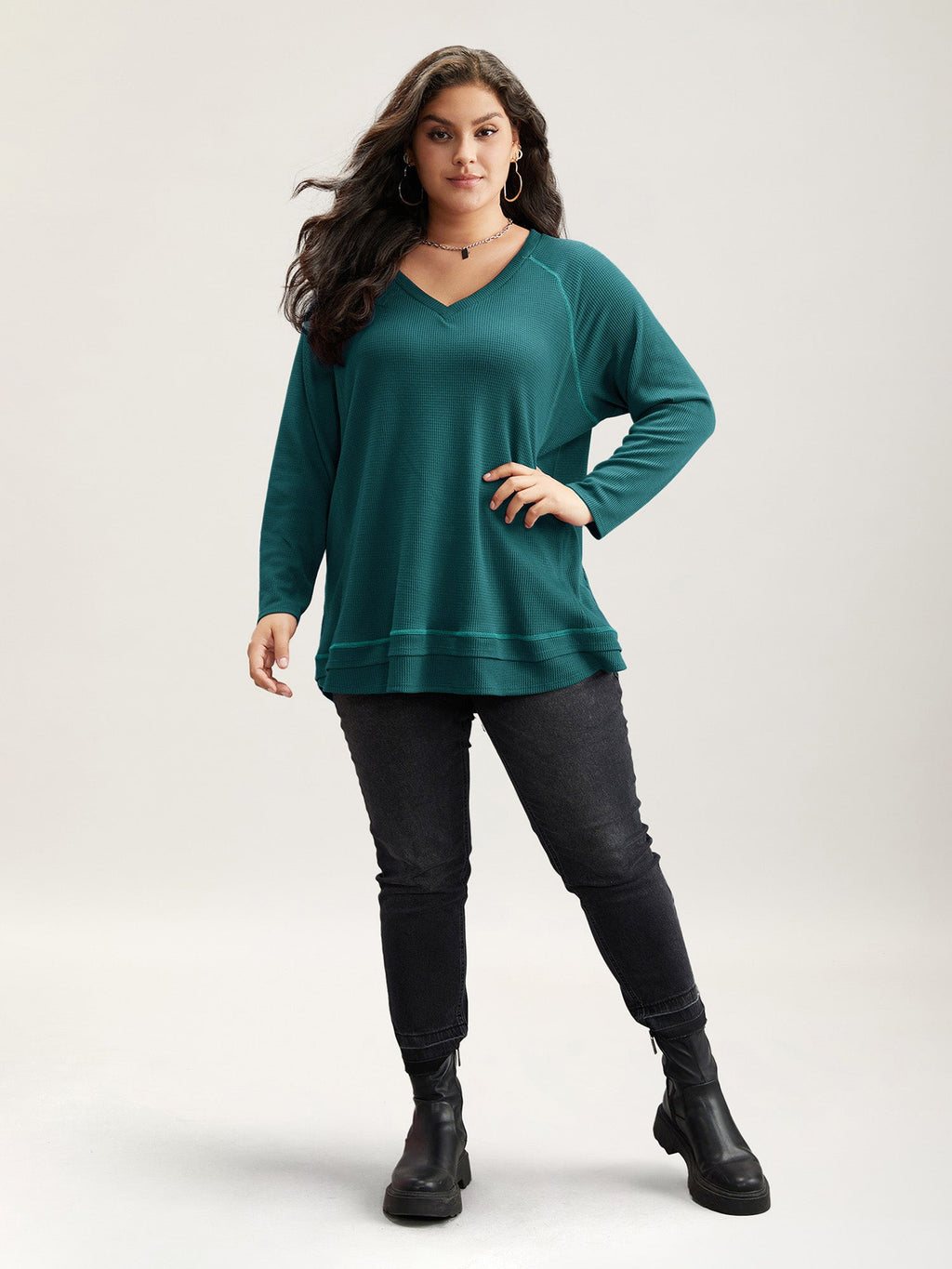 Plain Textured Stitch Raglan Sleeve Sweatshirt