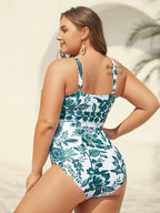 Two-Piece Floral Print Ruched Mesh Swimsuit, Sarong