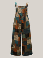 Vintage Boho Collage Overall Straps Jumpsuit