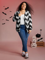 Wavy Stripe Skull Embroidery Zipper Hoodie