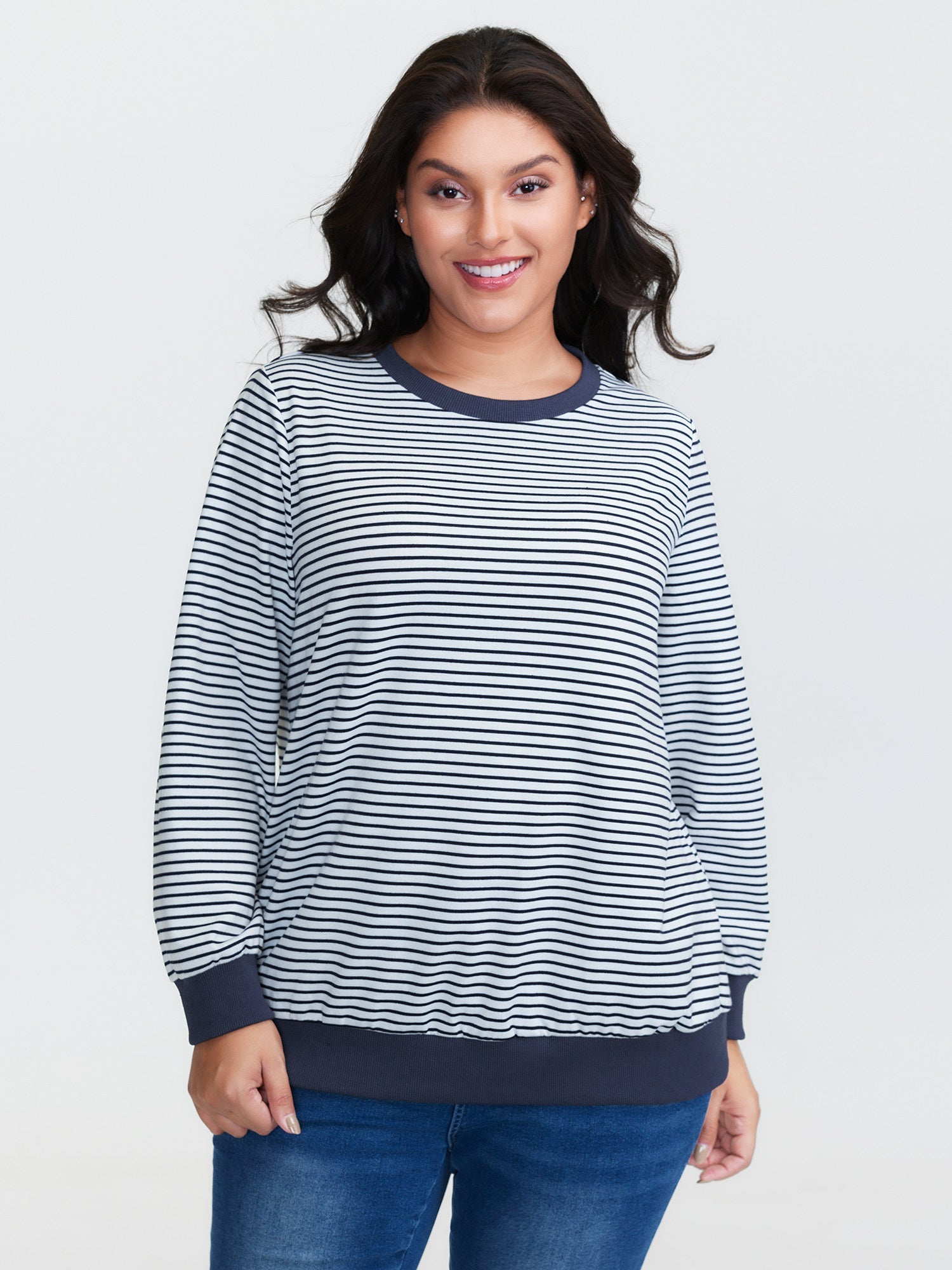 Colorblock Stripe Round Neck Sweatshirt