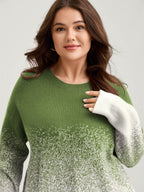 Jacquard Color Blend Ribbed Hem Pullover