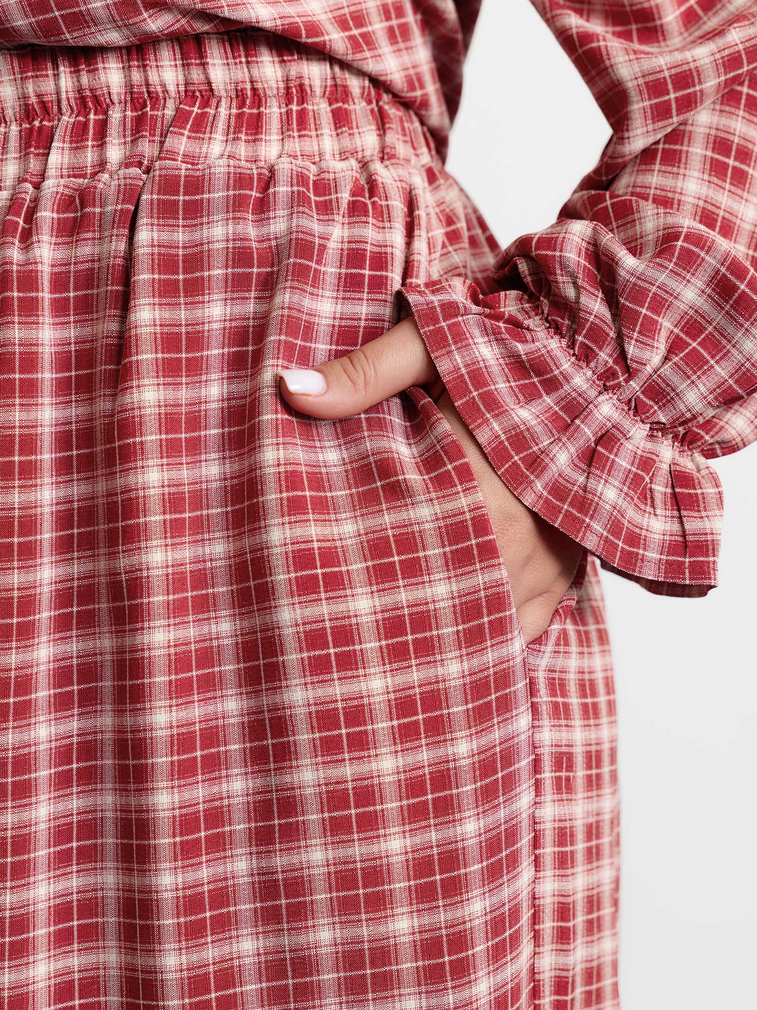 Gingham Ruffled Hem Loungewear Set