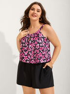 Floral Print Keyhole Pockets Swim Romper