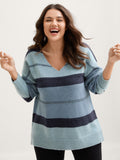 Striped Print Color Contrast Pullover