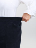 Stretchy Textured Slit Hem Zipper Detail Pants