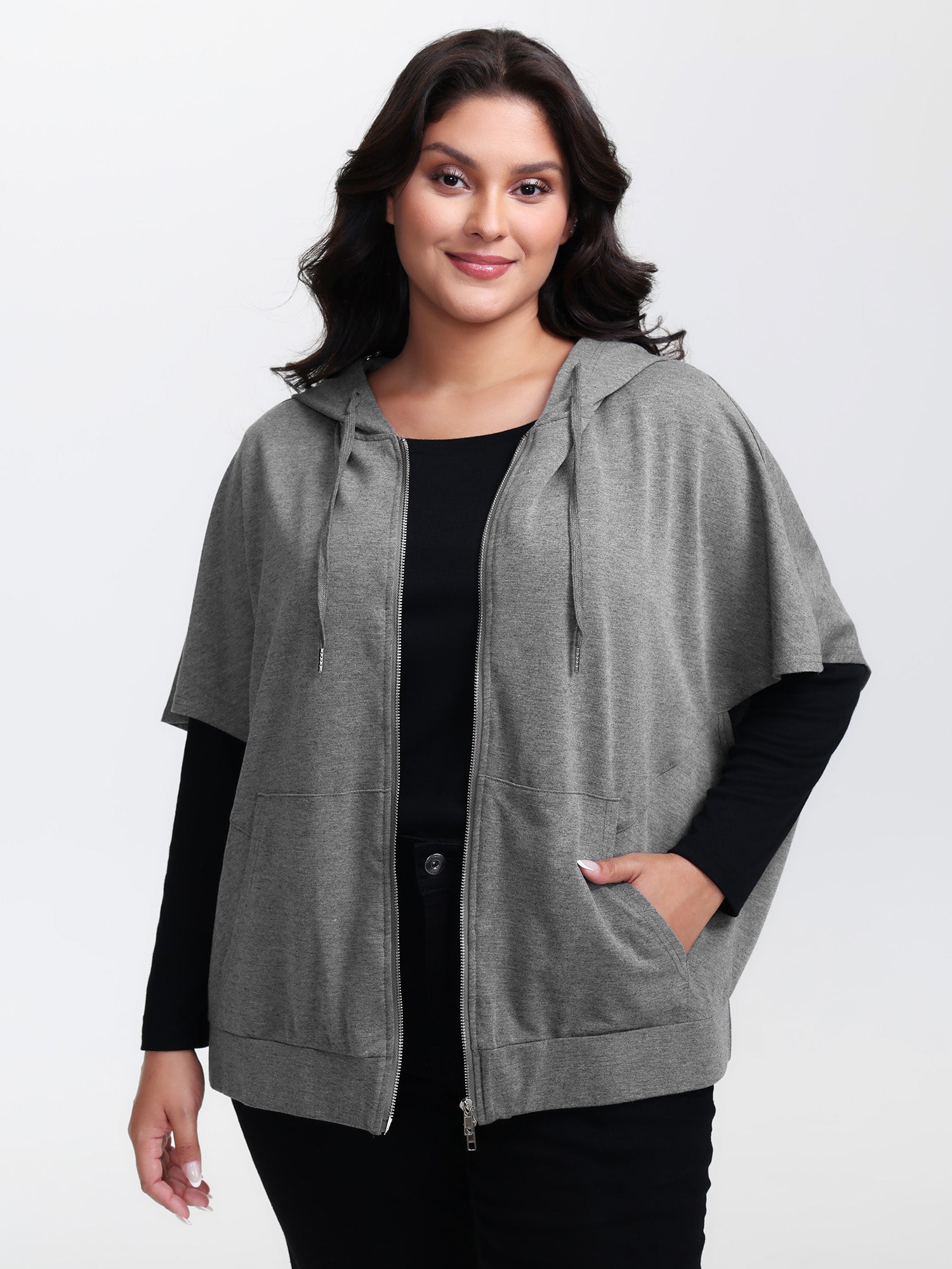 Supersoft Cloak Style Zipper Hooded Jacket