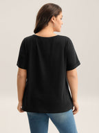 Solid Split Neck Button Detail T-Shirt