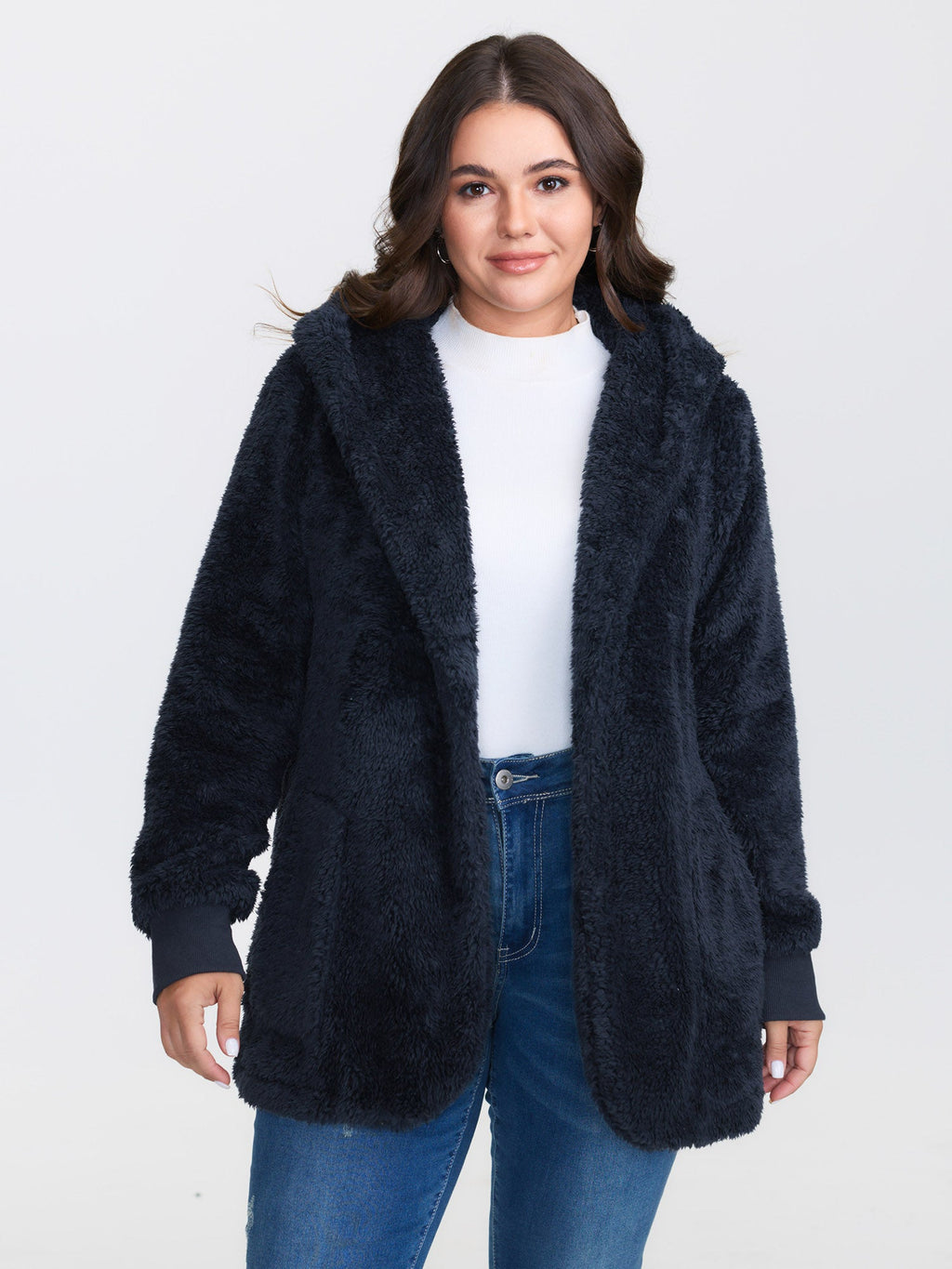 Faux Fur Hooded Pockets Jacket