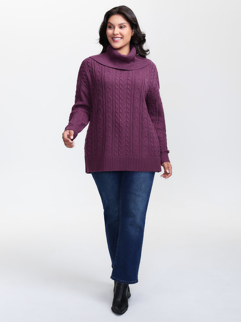 Drapey High Turtleneck Cable-Knit Pullover