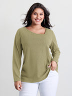 Super Stretchy Ribbed Asymmetrical Neck T-Shirt