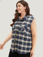 Plaid Flap Pocket Button Up Sleeveless Jacket