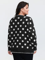 Polka Dots Jacquard Buttons Knit Cardigan